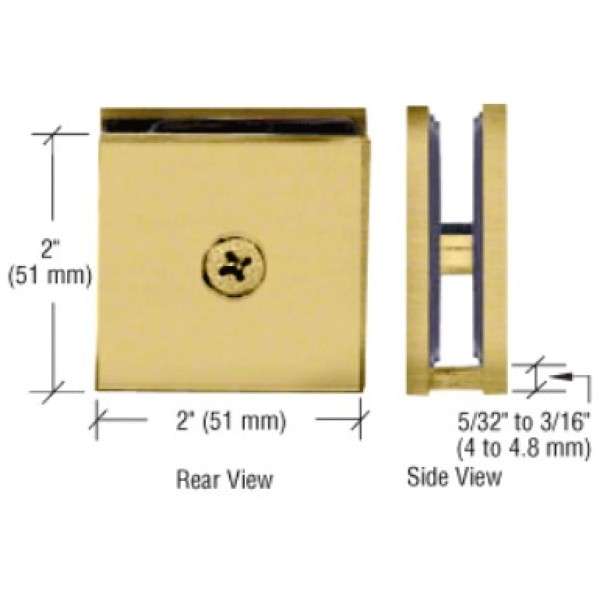 Satin Brass Square Wall Mount Clamp Hole in Glass